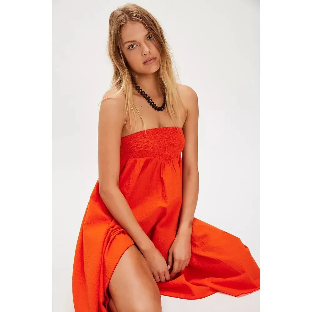 New FREE PEOPLE Braveheart Solid Set $168 Sz L Orange Convertible Skirt Dress